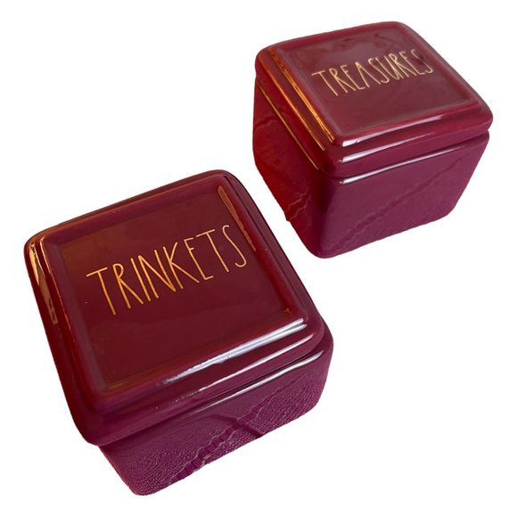 RAE DUNN Set of 2 Jewelry Boxes - Trinkets and Treasures Ceramic Box Set NEW - Picture 4 of 16